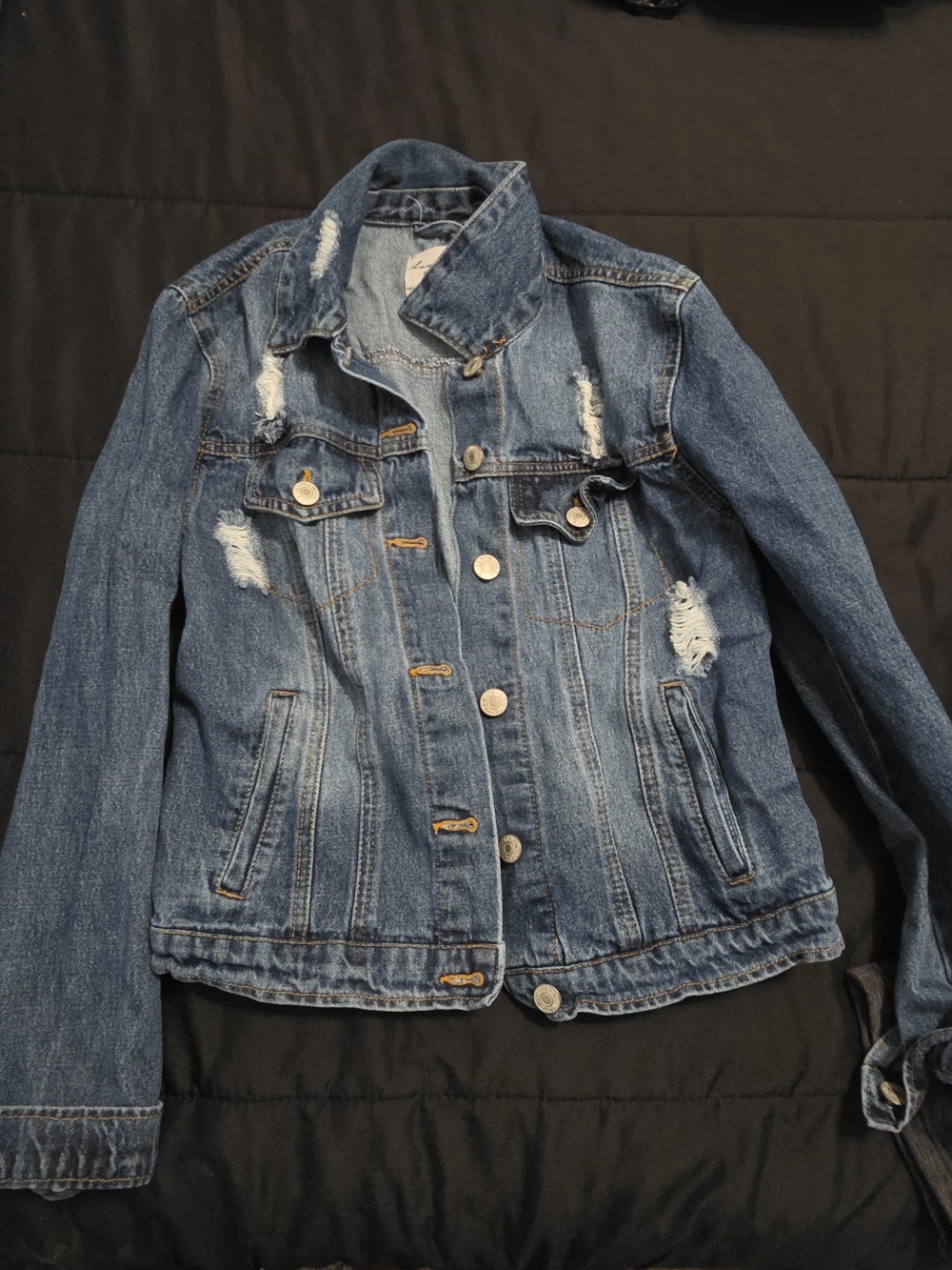 Love Tree Distressed Blue Denim Jacket - Women's